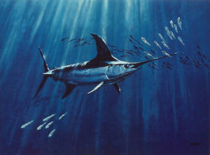 swordfish painting entitled Deephunter by artist Al Barnes, albarnesart@gmail.com